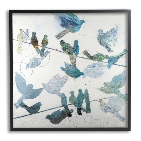 Stupell Industries Marbled Blue Birds Telephone Wire Speckled Collage Graphic Art Black Framed Art Print Wall Art, Design by Ruth Fromstein