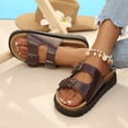 thumbnail image 2 of Rokment Womens Cork Footbed Slippers Sandals Beach Summer Comfortable Casual 2 Buckles Leather Wide Width Orthopedic Platform Walking Slip on Slides Wine Size 9, 2 of 7