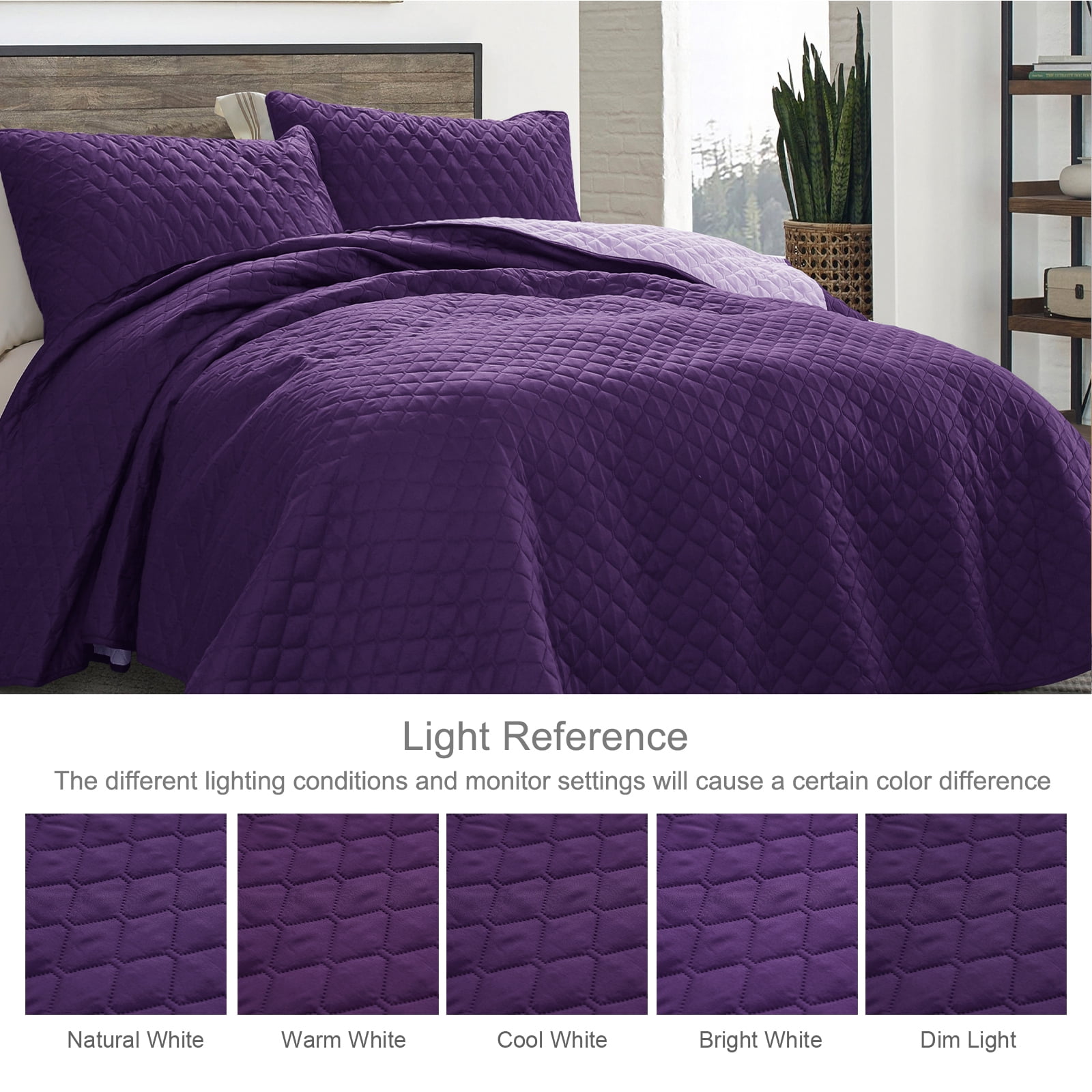 Exclusivo Mezcla Twin Quilt Set, 2-Piece Lightweight Twin Quilts Soft Bedspreads Bed Coverlets, Deep Purple, 68"x88"