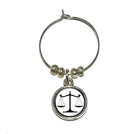 Balanced Scales of Justice Symbol Legal Lawyer White and Black Wine Glass Charm