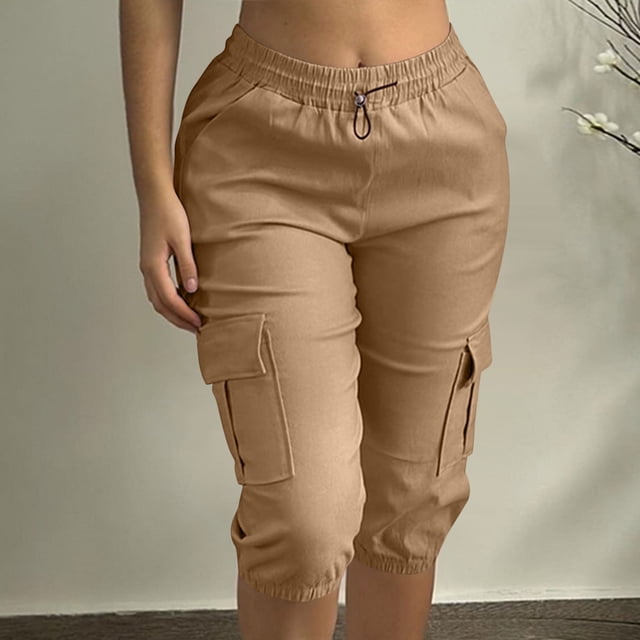Puntoco Pantalones cortos de salón para mujer, de moda, con cordón, informales, con cintura elástica lisa y bolsillos, pantalones cortos a la mitad