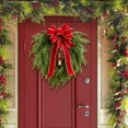 thumbnail image 5 of 1 Pc Real Touch Christmas Cedar Wreath Artificial Cedar Wreaths for Front Door Winter Faux Green Fake Pine Cypress Wreath with Red Bow and Bell for Window Wall Home Xmas Holiday Decor, 19.69 Inch Red, 5 of 6