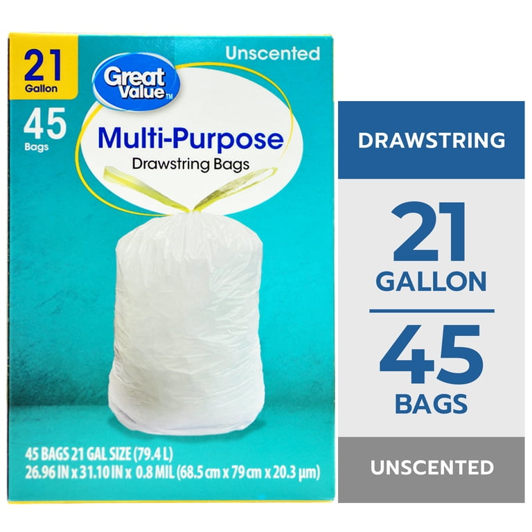 21 Gallon Drawstring Trash Bags, Unscented, 45 Count photo 1