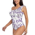 thumbnail image 3 of Picia Lavender Flowers Pattern Women's One Piece Swimsuits,One Shoulder Swimwear Asymmetric ,Ruffle Monokinis Bathing Suits,High Waisted Flattering Bathing Suits-X-Large, 3 of 8