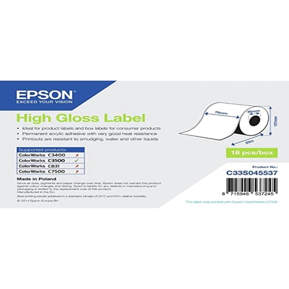 Epson High Gloss Label – Continuous, 76 mm x 33 m