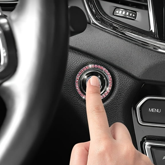 Chrome Crystal Car Ignition Ring – Self-Adhesive Rhinestone Push Start Button Trim, Universal Sparkling Cover for Luxury Interior Styling and Holiday Gift
