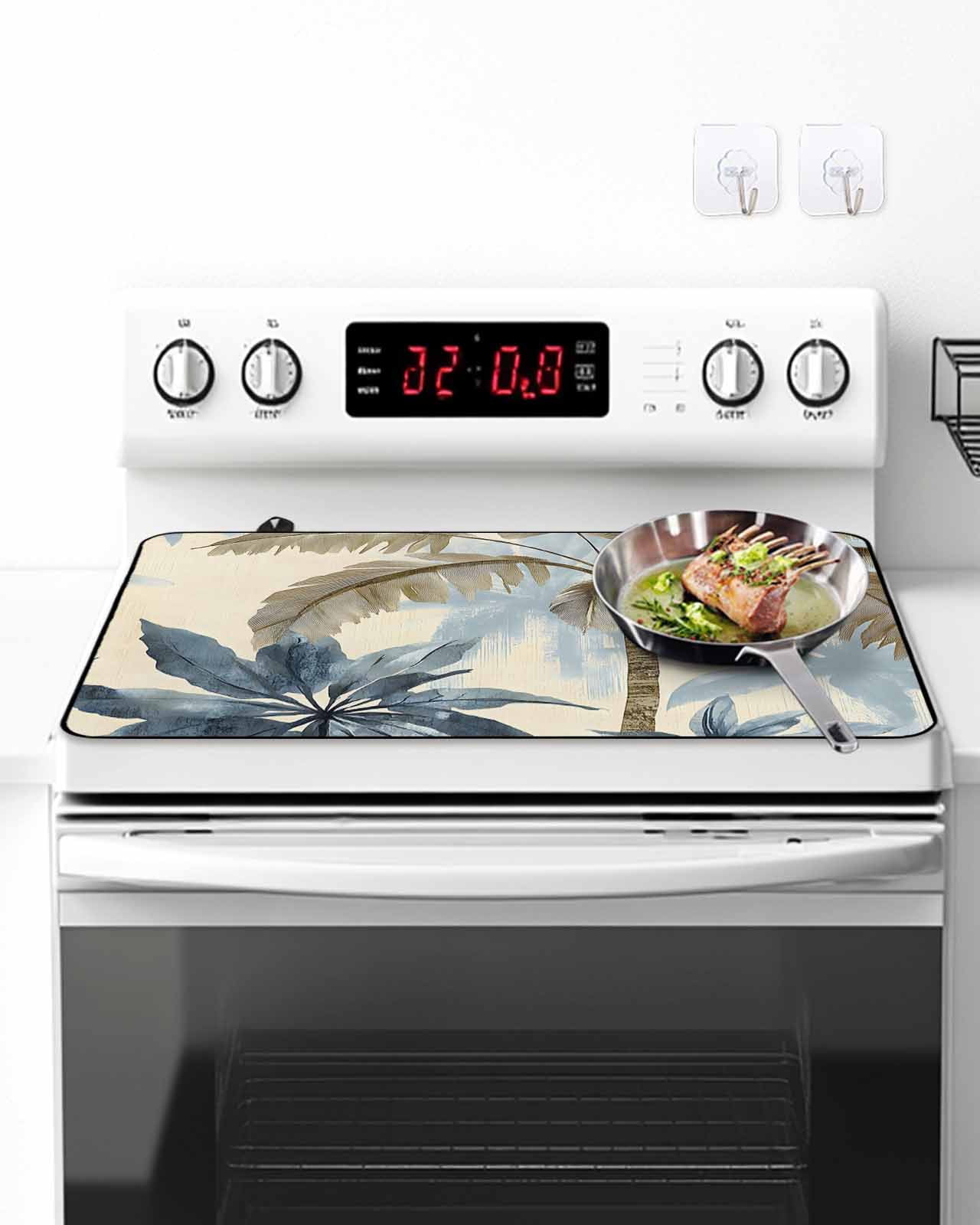 Stove Top Covers for Electric Stove, Palm Tree Beach Glass Stovetop Cover Protector, Watercolor Botanical Seaside Induction Cooktop Protector Oven Mat for Kitchen Countertop 24"x21"