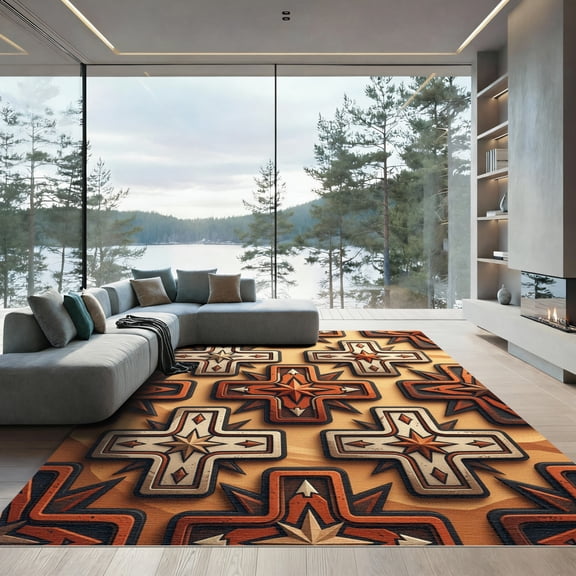 ODIKA 4' x 6' Machine Washable Non-Slip Area Rug, geometric geometric High Traffic Rug, Orange, 1298625