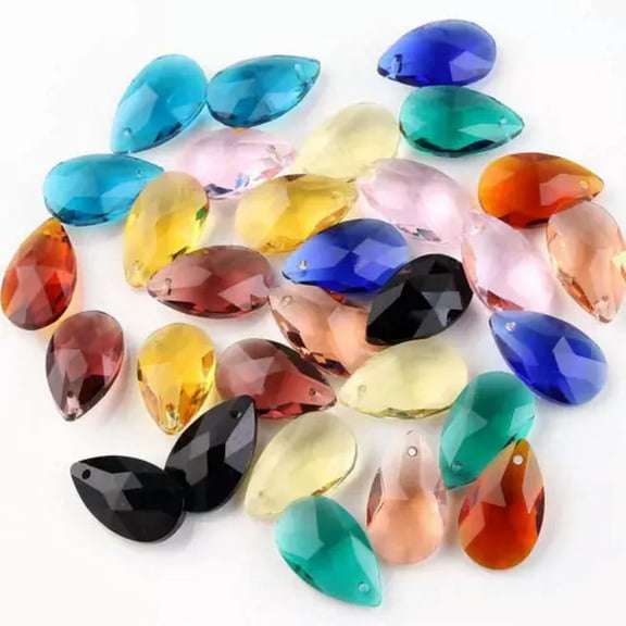 U8MO 5pcs 22x13mm Teardrop Faceted Crystal Glass Loose Dangle Drop Pendants Beads-Random Mixed
