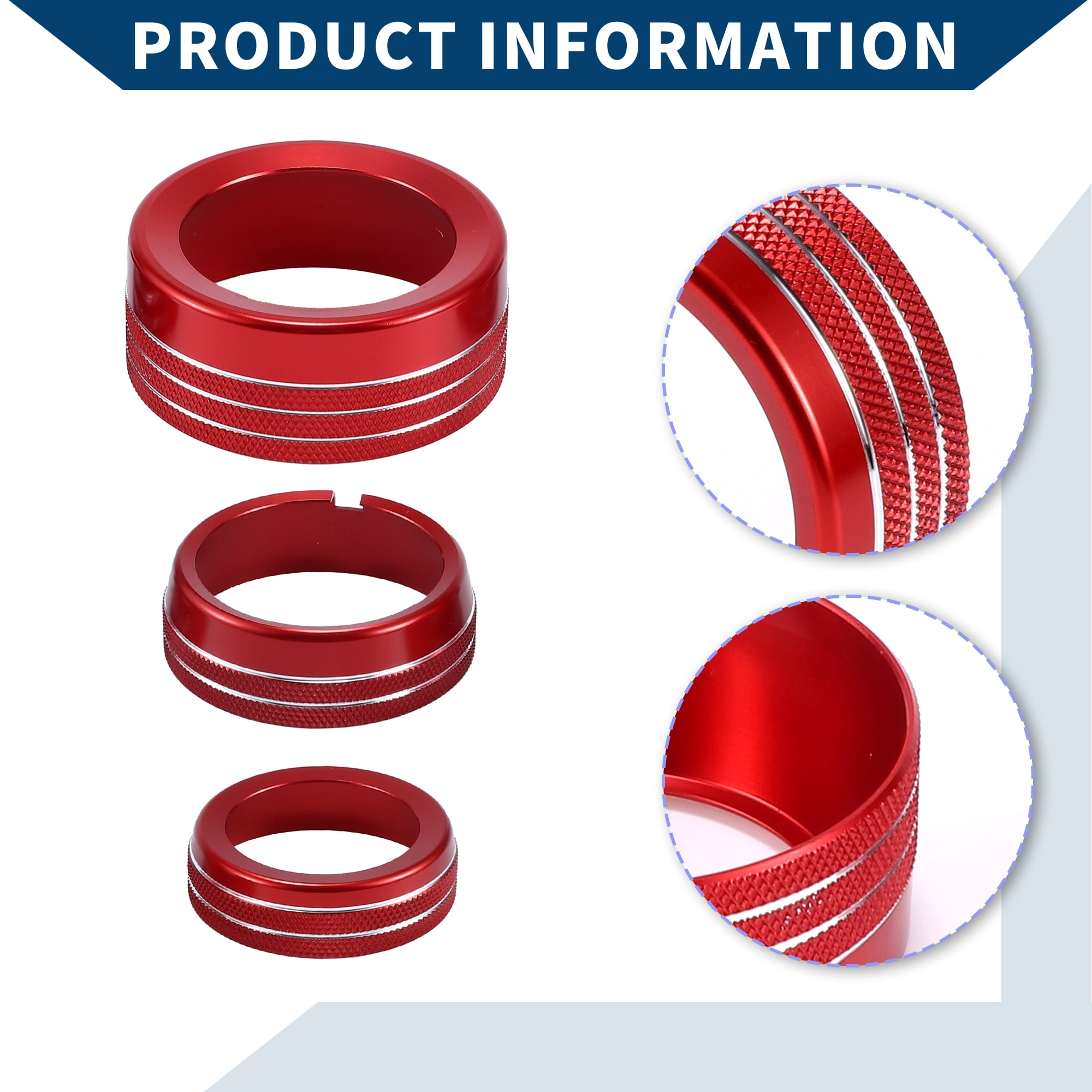 Unique Bargains AC Gear Shift Headlight Media Knob Cover Interior Trim for Dodge for RAM 13-17 Aluminum Alloy Red 5 Pcs