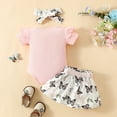 thumbnail image 6 of Gubotare Baby Girl Summer Outfit Baby Girl Outfit Letter Short Sleeve Romper Ruffle Layered Bow Shorts Cute Clothes+Headband 0 3 6 9 12 18 24 Months (Pink,Size 0-3 Months), 6 of 7