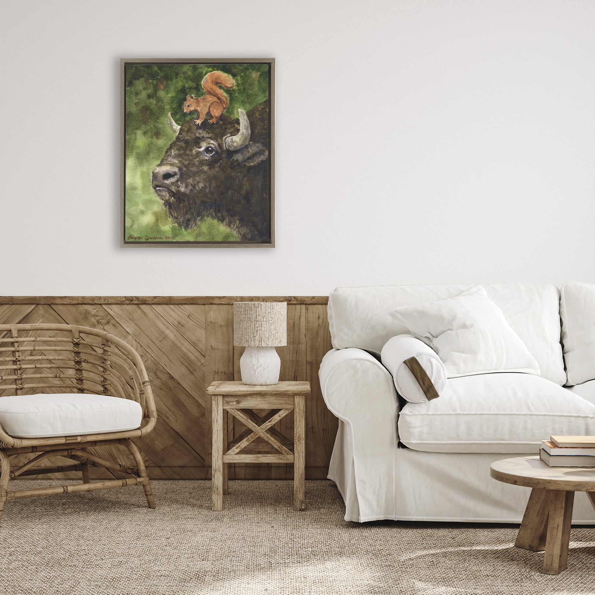 Stupell Industries Bison & Squirrel Duo Brown Framed Floater Canvas Wall Art, design by George Dyachenko