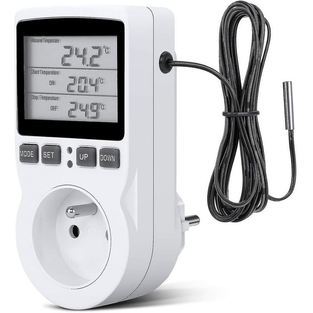 Controlador de temperatura digital, controlador de temperatura LCD con enchufe de termostato de refrigeración de calefacción, 230 V para control de temperatura de granja de invernadero