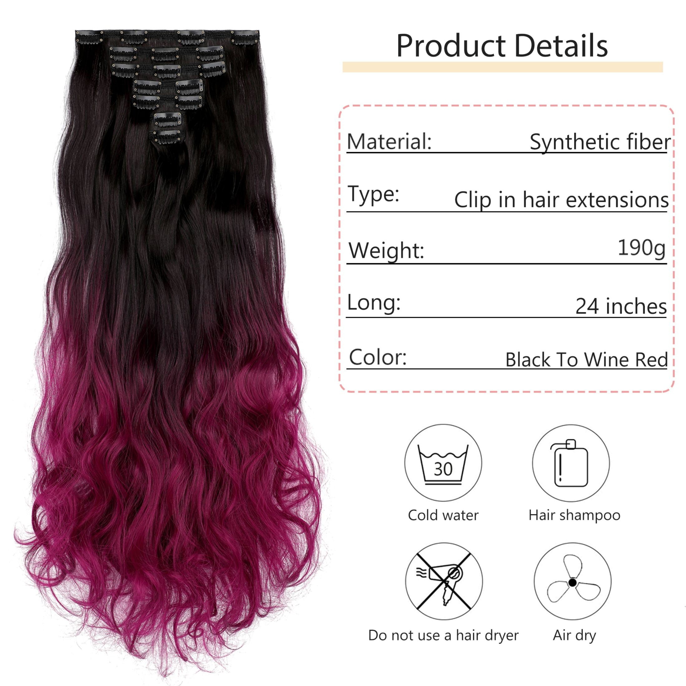 Qlenkay Clip in Hair Extensions Synthetic Hair 7 pcs Double Weft Long Wavy Straight Hair Extension for Women