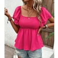 thumbnail image 5 of Timegard Tops for Women Trendy Ruffle Short Sleeve Square Neck Ruched Loose Summer Beach Casual Tee Shirts, 5 of 7