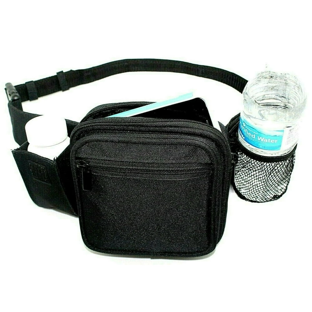 Juzar Tapal Collection Black Fanny Pack with Water Bottle Holder 600D