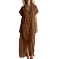 thumbnail image 2 of ClodeEU Women's V Neck Short Sleeve Button Down Maxi Dress,Casual Loose Dress with Front Slit Brown,Women's Plus XXL, 2 of 7