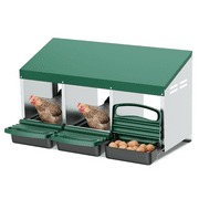Magshion Chicken Nesting Boxes 3 Compartments for Laying Eggs, Galvanized Steel Hen Nesting Box Chicken House with Lid Cover and Pull Out Tray, Green