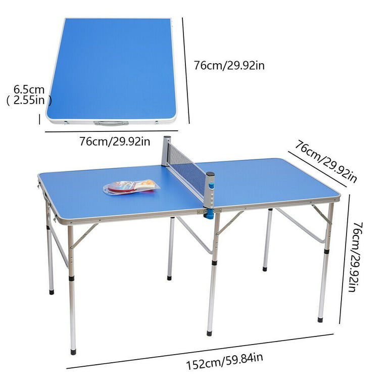 Oukaning Midsize Table Tennis Table,Folding Indoor/ Outdoor Ping Pong Table  with Net 2 Rackets 3 Balls