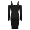 thumbnail image 5 of DYMADE Women V-Neck Elegant Cold Shoulder Sleeve Hot Drill Knee Length Slim Dress, 5 of 6