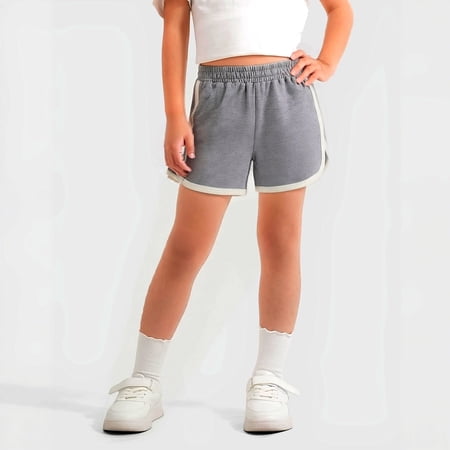 Dwellite Girls Athletic Shorts High Waist Soccer Shorts for Kids Workout Dolphin Active Sports Short 3-15 Years Gray 140
