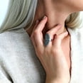 thumbnail image 2 of Silver Women's 925 Sterling Silver Oxidized Simulated Marcasite Oval Curved Lined Shield Ring, 2 of 7