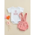 thumbnail image 3 of Qmyliery Letter Print Round Neck Bodysuit + Solid Color Suspender Pants Gift, 3 of 8