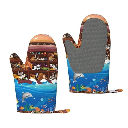 

Zeuib Animals On Noah s Ark2 Print Oven Mitts Oven Gloves with Non-Slip Silicone Heat and Slip Resistant Cooking Mitt Set for Cooking and Baking (2 Count)