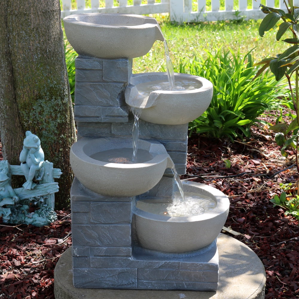 Sunnydaze 4-Tier Cascading Stone Bowls Outdoor Water ...