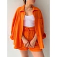 thumbnail image 5 of Conjunto de pantalones cortos con cuello vuelto liso para mujer, atuendo informal, traje holgado, moda de verano, ropa femenina, conjuntos de 2 piezas, 2024, 5 of 5