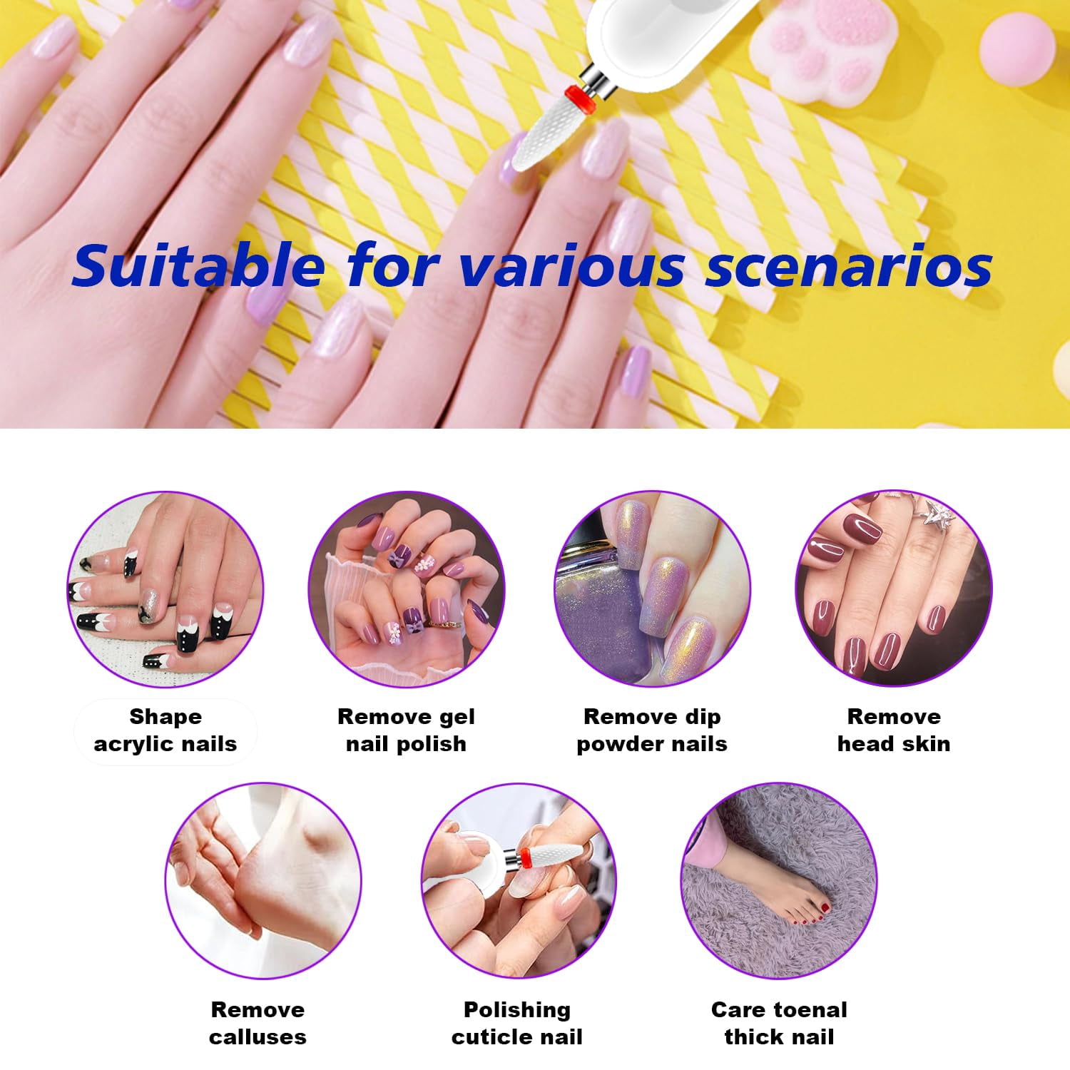 Portable Cordless Nail Drill Manicure Pedicure Drill Acrylic Gel Nail Shape Tools Nail Grinding Machine with Spotlight Black