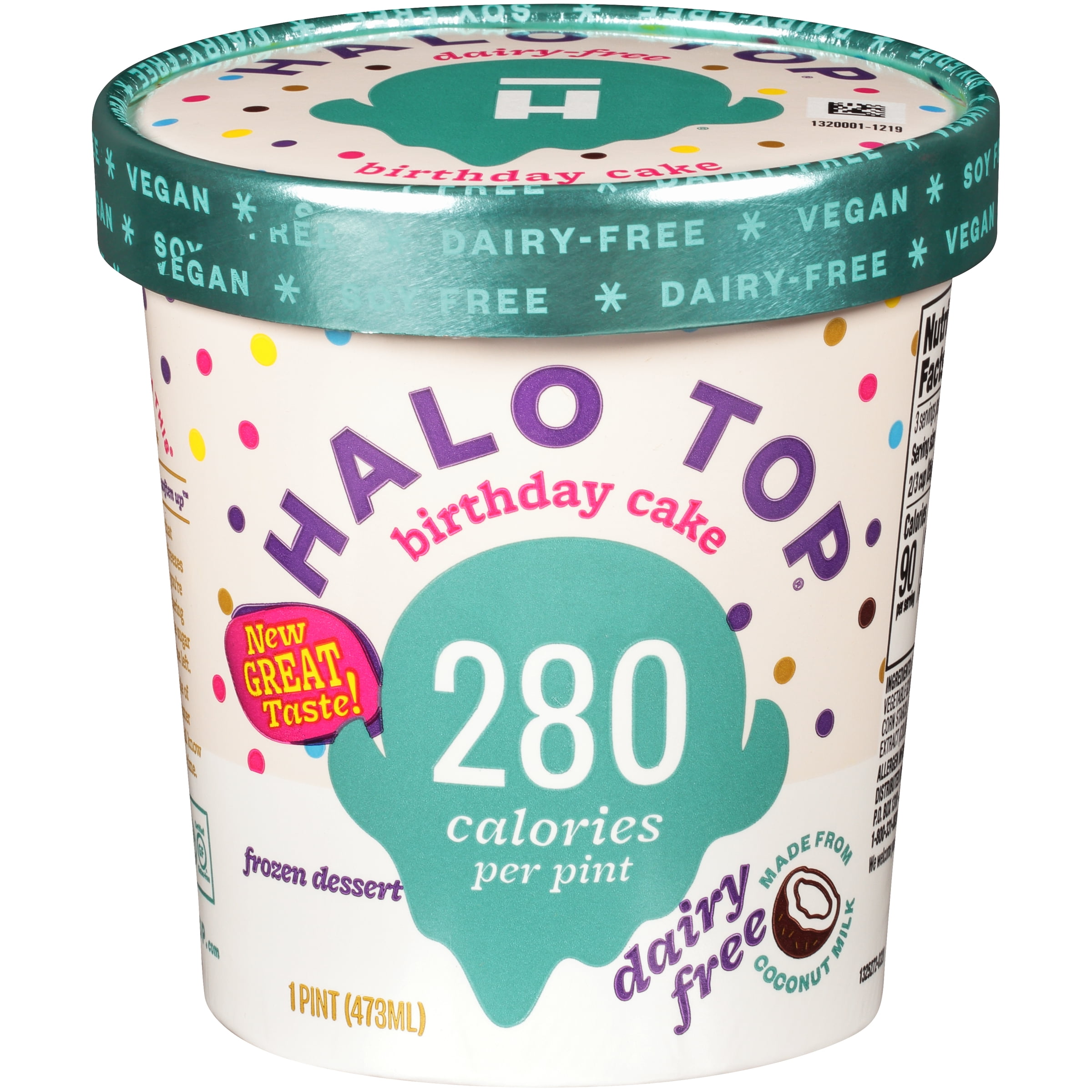 Halo Top DairyFree Birthday Cake Frozen Dessert Pint , 16