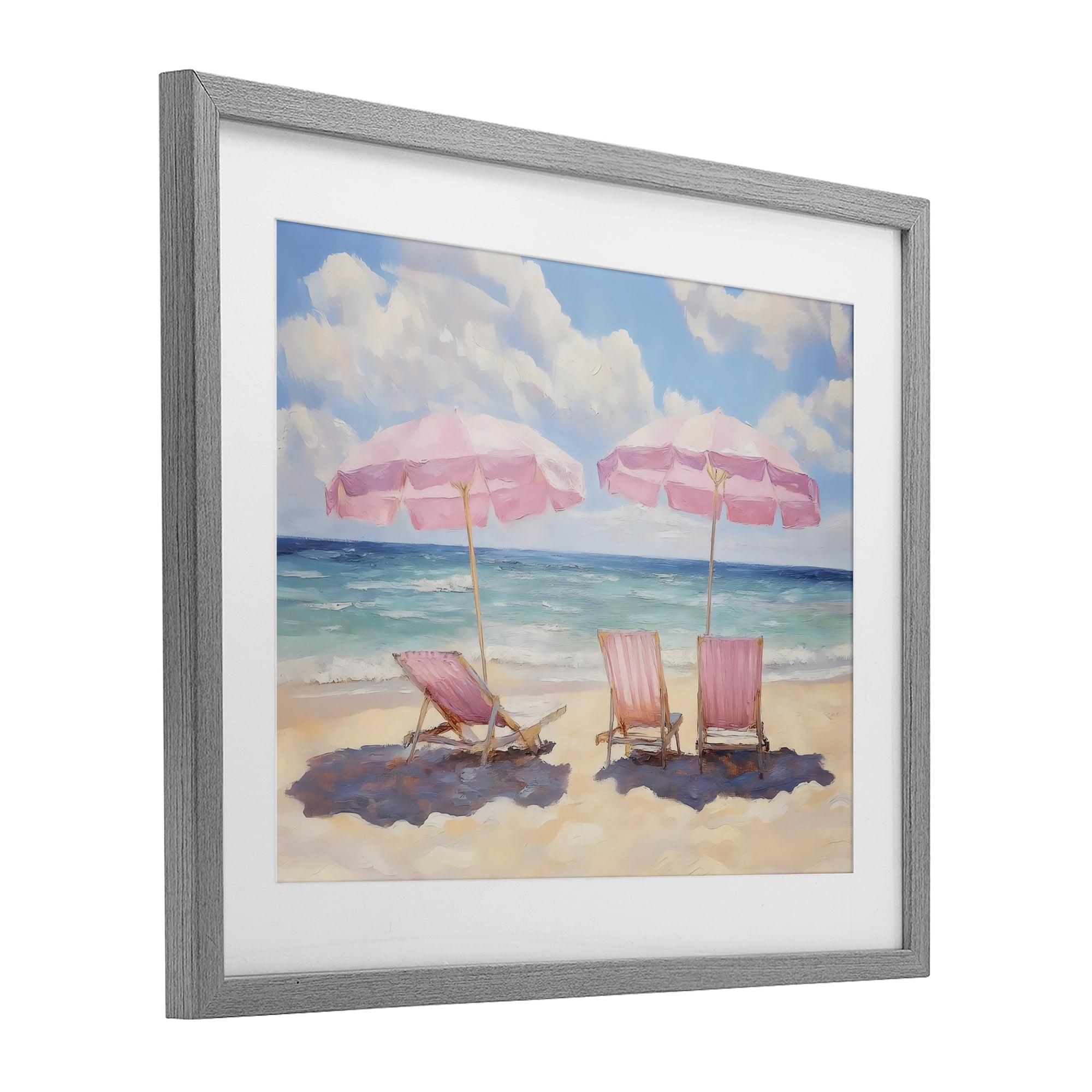 Stupell Industries Pink Summer Chairs by the Sea Gray Framed Print Under Glass, design by LSR Design Studio