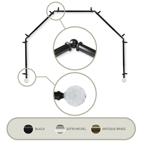 232" Jet Black Solid Contemporary 5-Sided Bay Window Curtain Rod