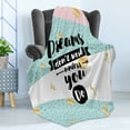 thumbnail image 4 of Dream Soft Flannel Fleece Blanket, Dreams Dont Work Unless You Do Inscription Abstract Hipster Retro Style Composition, Cozy Plush for Indoor and Outdoor Use, 50" x 60", Multicolor, by Ambesonne, 4 of 5