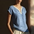 thumbnail image 4 of Babysbule Women's Lace Trim V Neck Short Sleeve Top, Casual Washed Cotton Loose Blouse for Summer, 4 of 7