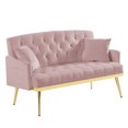 thumbnail image 4 of Velvet Loveseat Sofa, 2 Seater Sofa with 2 Pillows and Tufted Back, Upholstered Accent Sofa with Gold Metal Legs, Modern Small Couch, Arm Sofa for Living Room, Bedroom, Apartment, Pink, 4 of 7