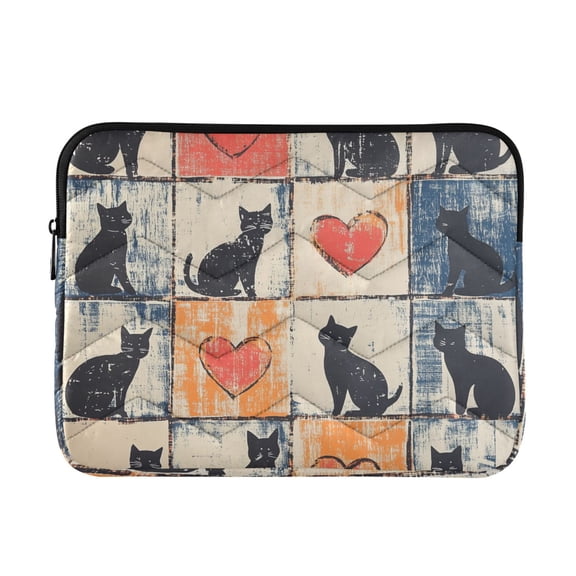 FORMRS 13"-13.3" Laptop Sleeve Protective Case Soft Carrying Quilted Computer Bag Cover, Cats and Hearts