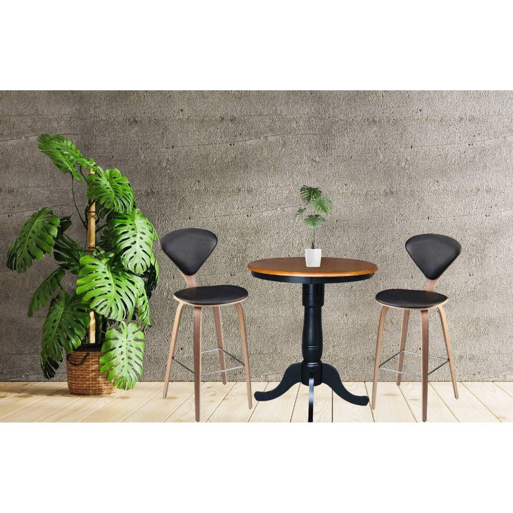 Stinna stool 26'' Set of 2 - Leather Seat Wooden frame and leg stool