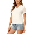 thumbnail image 4 of INSPIRE CHIC Women's Casual V Neck Short Sleeve Semi Sheer Swiss Dots Blouse Top XS White, 4 of 6