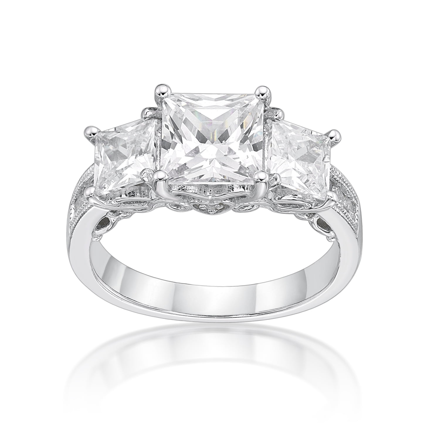 Brilliance Fine Jewelry Sterling Silver Princess Cut Three Stones