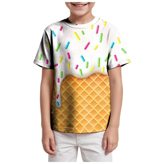 Xudanell Boys T Shirts Size 4-12 Ice Cream Short Sleeve Shirt for Kids (Yellow, 6-7 Years)