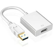 USB to HDMI-Compatible Adapter, Aochakimg USB 3.0/2.0 to HDMI 1080P Video Graphics Cable Converter with Audio for PC Laptop Projector HDTV Compatible with Windows XP 7/8/8.1/10-Silver