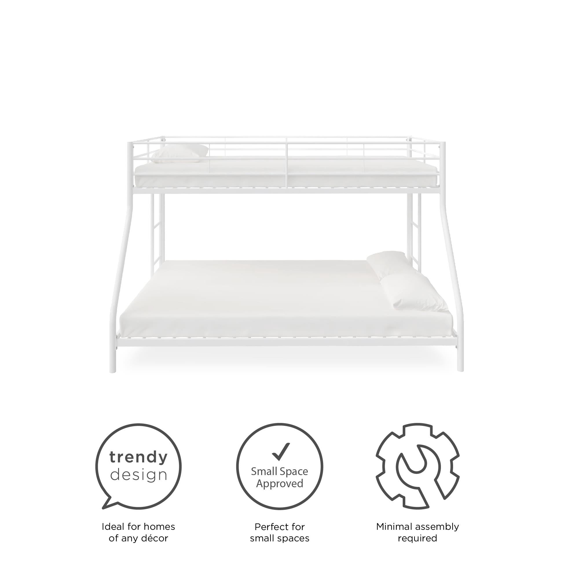 Mainstays Small Space Junior Twin over Full Low Profile Metal Bunk Bed, White