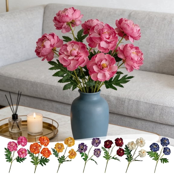 Artificial Ranunculus Flowers Bouquet 3 Head Stems, High End Faux Peony Spray for Home Wedding Office Decoration