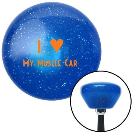 American Shifter Orange I Love My Muscle Car Blue Retro Metal Flake Shift Knob with M16 x 1.5 Insert