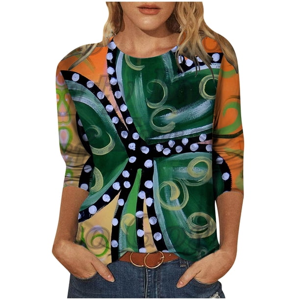 Camiseta de manga larga con estampado de cuello redondo a la moda para mujer, blusas informales sueltas Fridja czfsfas587