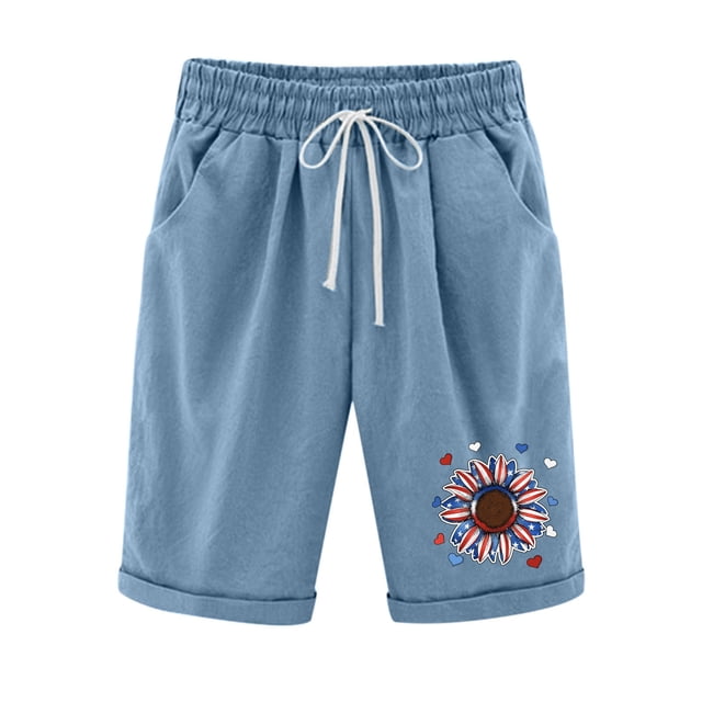 Mujeres Pantalones Cortos Casual Estampado Elástico de la Cintura Medio Pantalones Cortos, Casual con Bolsillos para el Uso Diario
