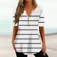 thumbnail image 2 of Jewelreauty Women Striped Tunic Tops Button V Neck Short Sleeve Casual T-Shirts Summer Loose Flowy Shirts (XL, White), 2 of 5