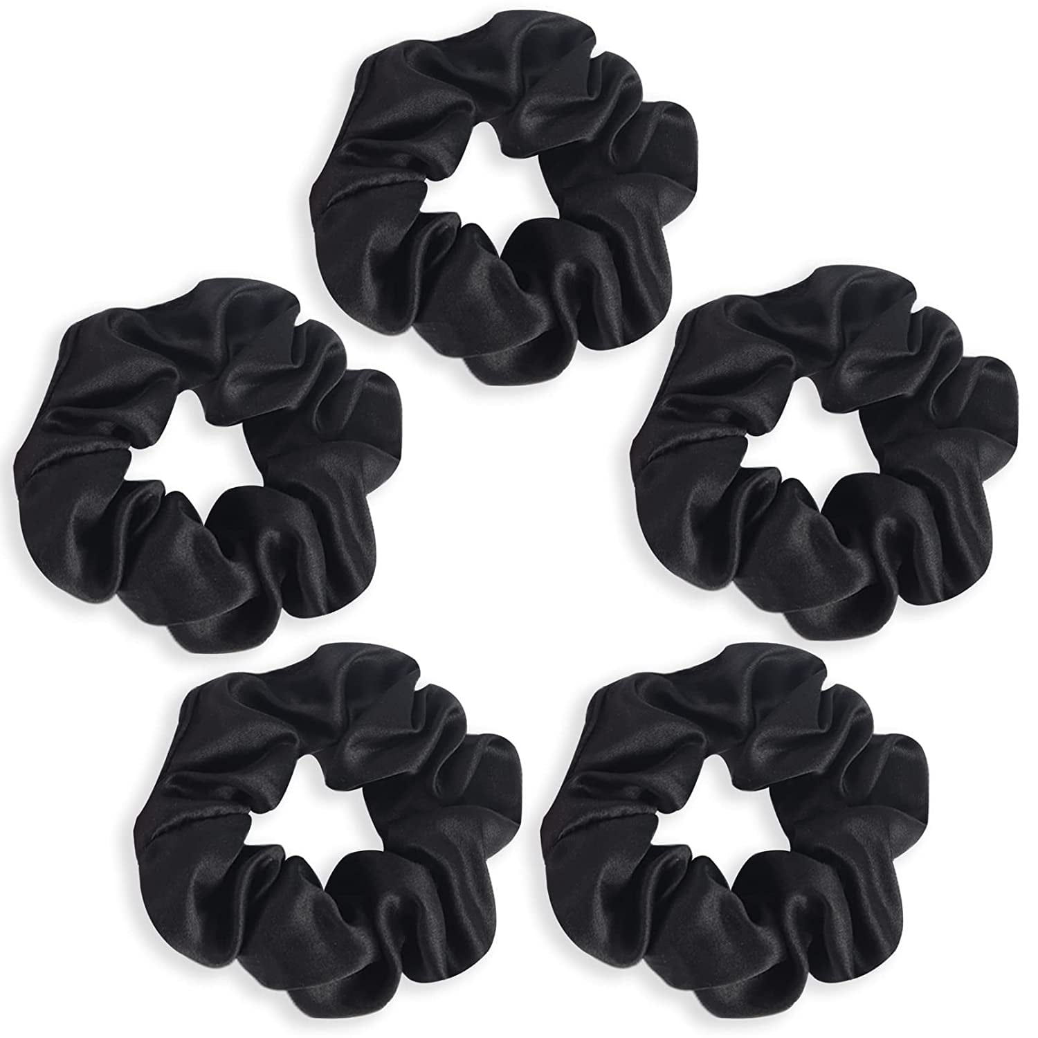 Torubia Satin Scrunchies, Softer than Silk, Hair Scrunchies for Frizz Prevention, Satin Hair Ties for Breakage Prevention and Gentle Style Preservation, Sleep and Night Scrunchie, 5 Pack, Black